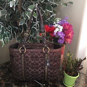 Coach Gallery Studded Leather Trim Tote